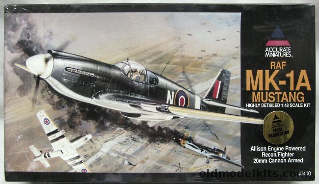 Accurate Miniatures 1/48 RAF Mk-1A Mustang - (P-51) Allison Powered Recon/Fighter with 20mm Cannons, 3410 plastic model kit